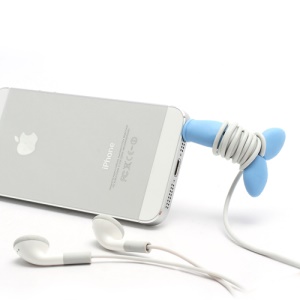 Whale Tail Silicone Anti-Dust Earphone Plug Cable Winder for Devices with Standard 3.5mm Jack - Blue