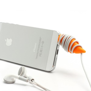 Fox Tail Silicone Earphone Plug + Cable Cord Winder for Devices with Standard 3.5mm Jack - Orange