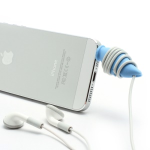 Fox Tail Silicone Earphone Plug + Cable Cord Winder for Devices with Standard 3.5mm Jack - Blue