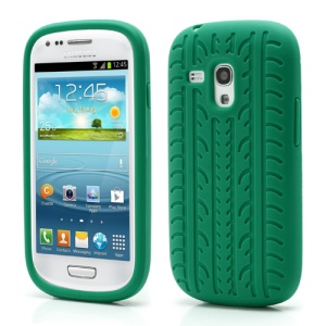 Anti-slip Tyre Tread Soft Silicone Gel Case for Samsung Galaxy S III / 3 Mini I8190 - Green