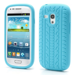 Anti-slip Tyre Tread Soft Silicone Gel Case for Samsung Galaxy S III / 3 Mini I8190 - Light Blue