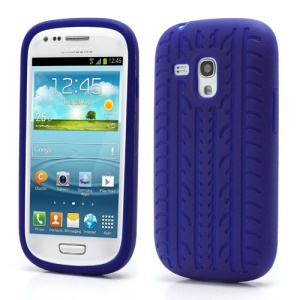Anti-slip Tyre Tread Soft Silicone Gel Case for Samsung Galaxy S III / 3 Mini I8190 - Dark Blue