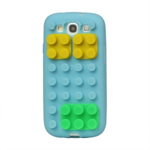 Building Block Silicone Case Cover for Samsung Galaxy S 3 / III I9300 I747 L710 T999 I535 R530 - Light Blue