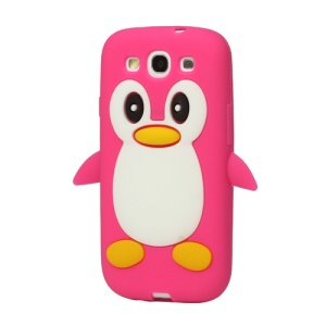 Lovely Penguin Silicone Cover for Samsung Galaxy S 3 / III I9300 I747 L710 T999 I535 R530 - Rose