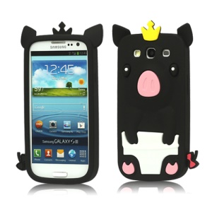 Cute Pig Silicone Back Case for Samsung Galaxy S 3 / III I9300 I747 L710 T999 I535 R530 - Black