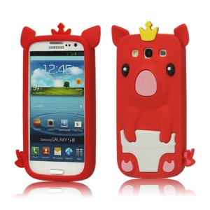 Cute Pig Silicone Back Case for Samsung Galaxy S 3 / III I9300 I747 L710 T999 I535 R530 - Red