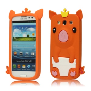 Cute Pig Silicone Back Case for Samsung Galaxy S 3 / III I9300 I747 L710 T999 I535 R530 - Orange