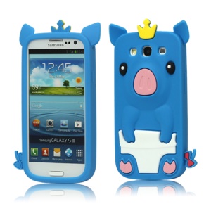 Cute Pig Silicone Back Case for Samsung Galaxy S 3 / III I9300 I747 L710 T999 I535 R530 - Blue