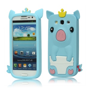 Cute Pig Silicone Back Case for Samsung Galaxy S 3 / III I9300 I747 L710 T999 I535 R530 - Light Blue