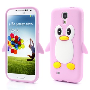 Soft 3D Penguin Jelly Silicone Case for Samsung Galaxy S IV S4 i9500 i9505 - Pink
