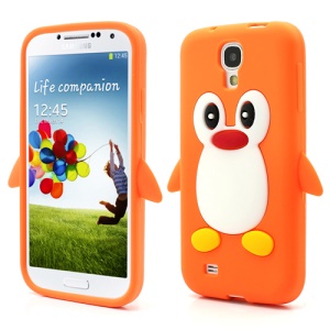 Soft 3D Penguin Silicone Case for Samsung Galaxy S IV S4 i9500 i9505 - Orange