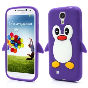 Soft 3D Penguin Silicone Case Cover for Samsung Galaxy S IV S4 i9500 i9505 - Purple