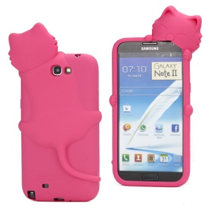 3D Diffie Cat Silicone Case for Samsung Galaxy Note 2 / II N7100 with Dustproof Plug - Rose
