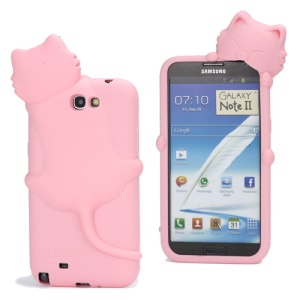 Deere Stogdill 3D Diffie Cat Silicone Case for Samsung Galaxy Note 2 / II N7100 with Dustproof Plug - Pink