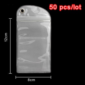 50pcs/lot Plastic Zip-lock Waterproof Packaging Bag with Hang Hole, Size: 12 x 8cm - White