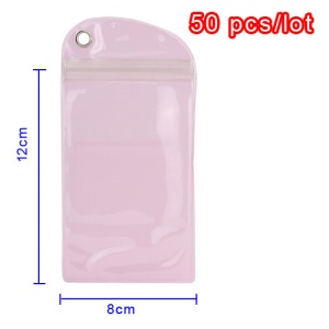 50pcs/lot Plastic Zip-lock Waterproof Packaging Bag with Hang Hole, Size: 12 x 8cm - Pink