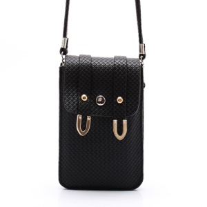 Woven Leather Pouch Bag w/ Belt for Samsung Galaxy Note 2 N7100 / Samsung i9500 Galaxy S4 etc - Black