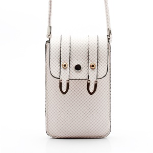 Woven Leather Pouch Bag w/ Belt for Samsung Galaxy Note 2 N7100 / Samsung i9500 Galaxy S4 etc - White