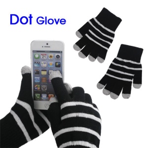 Unisex Warm Knit Capacitive Touch Screen Gloves Horizontal Stripe for iPhone iPad iPod Samsung i9300 Galaxy S3 - Black