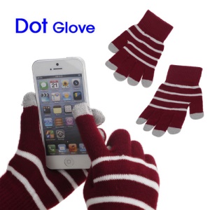 Unisex Warm Knit Capacitive Touch Screen Gloves Horizontal Stripe for iPhone iPad iPod Samsung i9300 Galaxy S3 - Red