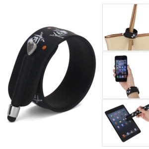 KTWO Skull Pattern Wrist Slap Capacitive Touch Screen Pen Stylus for iPhone iPad iPod Samsung HTC LG - Black