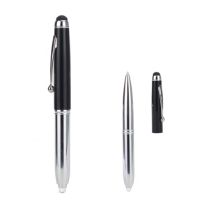 3 in 1 Stylus Touch Pen w/ Ballpoint Pen LED Flashlight for iPhone iPad iPod Samsung HTC LG Nokia - Black