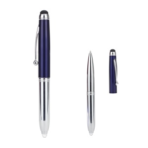3 in 1 Stylus Touch Pen w/ Ballpoint Pen LED Flashlight for iPhone iPad iPod Samsung HTC LG Nokia - Dark Blue