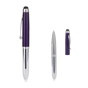 3 in 1 Stylus Touch Pen w/ Ballpoint Pen LED Light for iPhone iPad iPod Samsung HTC LG Nokia - Purple