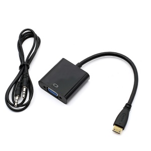 Male HDMI to Female VGA Video + Audio Converter with 3.5mm Audio Cable