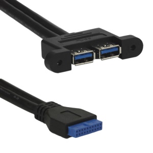 2 Ports USB 3.0 Female to Motherboard 20-Pin Female Super-Speed Cable Converter 2FT