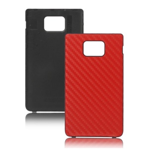 Carbon Fiber Leather Housing Battery Door Cover for Samsung i9100 Galaxy S ii - Red