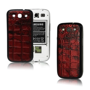 Croco Leather Skin Back Cover Housing for Samsung i9300 Galaxy S iii Dark Blue Frame - Red