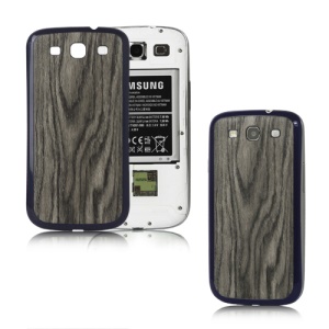 Wood Grain Samsung i9300 Galaxy S3 Back Cover Housing w/ Blue Frame - Grey