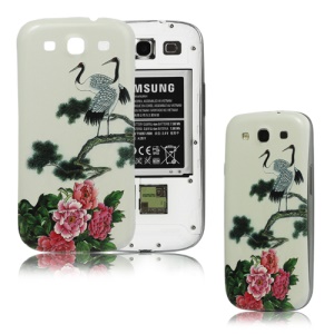 Crane and Peony Embossed Back Cover Housing for Samsung i9300 Galaxy S3 iii