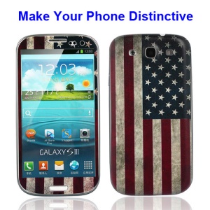 Relief American Flag Samsung i9300 Galaxy S3 iii Back Cover Housing w/ Front Decal Sticker