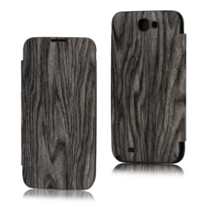 Wood Grain Leather Skin Front Case and Back Cover for Samsung Galaxy Note ii N7100 - Grey
