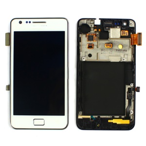 Samsung i9100 Galaxy S2 LCD Assembly w/ Touch Screen Digitizer and Other Parts (Dock Connector Charging Port Flex + Earpiece + Sensor Flex + Vibration Motor) OEM - White