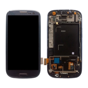 Samsung i9300 Galaxy S iii LCD Assembly w/ Touch Screen Digitizer and Other Parts (Frame + Home Button + Earpiece Flex + Sensor Flex + Vibration Motor) OEM - Blue