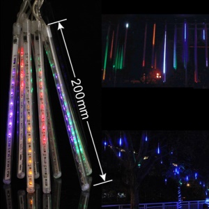 LED Meteor Shower Rain Tube Lights Outdoor Tree Decoration 8X 20cm Poles - RGB