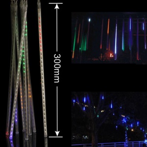 LED Meteor Shower Rain Tube Lights Outdoor Tree Decoration 8X 30cm Poles - RGB