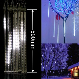 LED Meteor Shower Rain Tube Lights Outdoor Tree Decoration 8X 50cm Poles - White