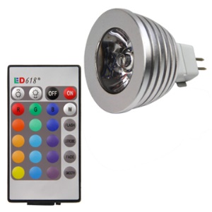 16 Colors MR16 3W Remote Control RGB LED Bulb Light DC 12V