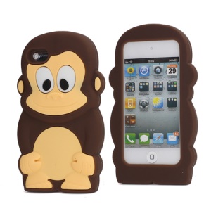 Adorable Smiley Monkey Rubberized Flex Soft Silicone Gel Case for iPod Touch 4 - Coffee