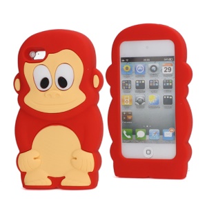 Adorable Smiley Monkey Rubberized Flex Soft Silicone Gel Case for iPod Touch 4 - Red