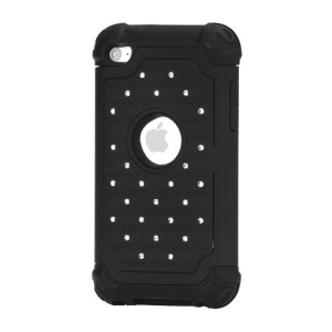 Bling Diamond Hybrid Soft Silicone &amp; PC Hard Case for iPod Touch 4 - Black