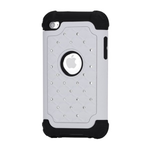 Bling Diamond Hybrid Soft Silicone &amp; PC Hard Case for iPod Touch 4 - Black / White