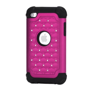 Bling Diamond Hybrid Soft Silicone &amp; PC Hard Case for iPod Touch 4 - Black / Rose