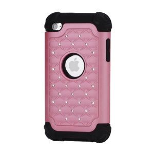 Bling Diamond Hybrid Soft Silicone &amp; PC Hard Case for iPod Touch 4 - Black / Pink