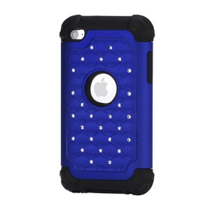 Bling Diamond Hybrid Soft Silicone &amp; PC Hard Case for iPod Touch 4 - Black / Dark Blue