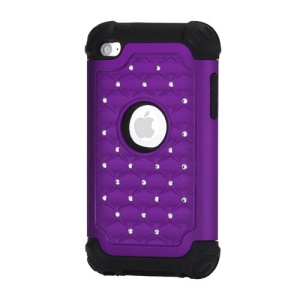 Bling Diamond Hybrid Soft Silicone & PC Hard Case for iPod Touch 4 - Black / Purple